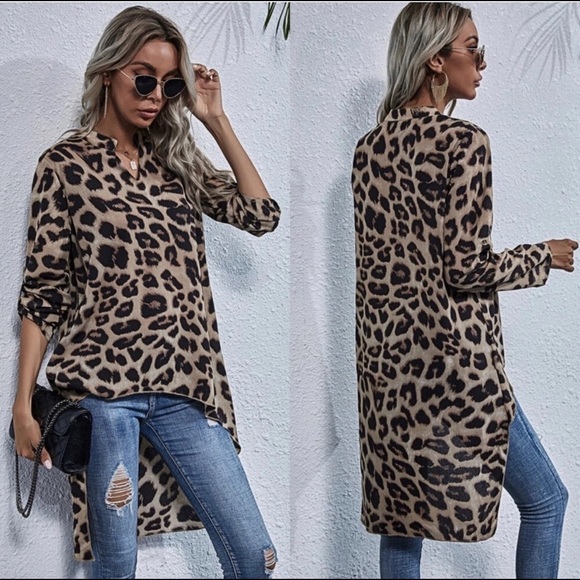 Leopard Print High-Low Blouse - Picture 3 of 3